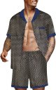 Men Satin Silk Pajamas Set with Pockets Summer Loungewear 2 Piece Button Down Set